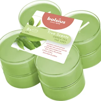 Bolsius Duftteelichte Maxi True Scents Grüner Tee Ø 4,6 cm, 8er Pack