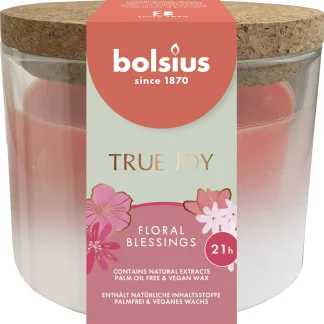 Bolsius Duftkerze mit Korkdeckel True Joy rosa Floral Blessings