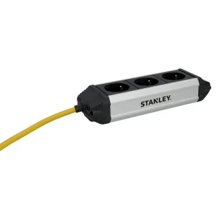 Stanley Steckdosenleiste 3-fach 2m mit Haken, Aluminiumgehäuse, schwarz