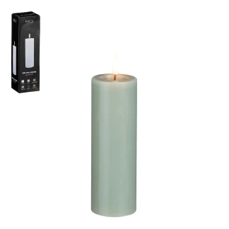 Mica LED Kerze grün, warm weiss, batteriebetrieben mit Timer 15 x Ø 5 cm