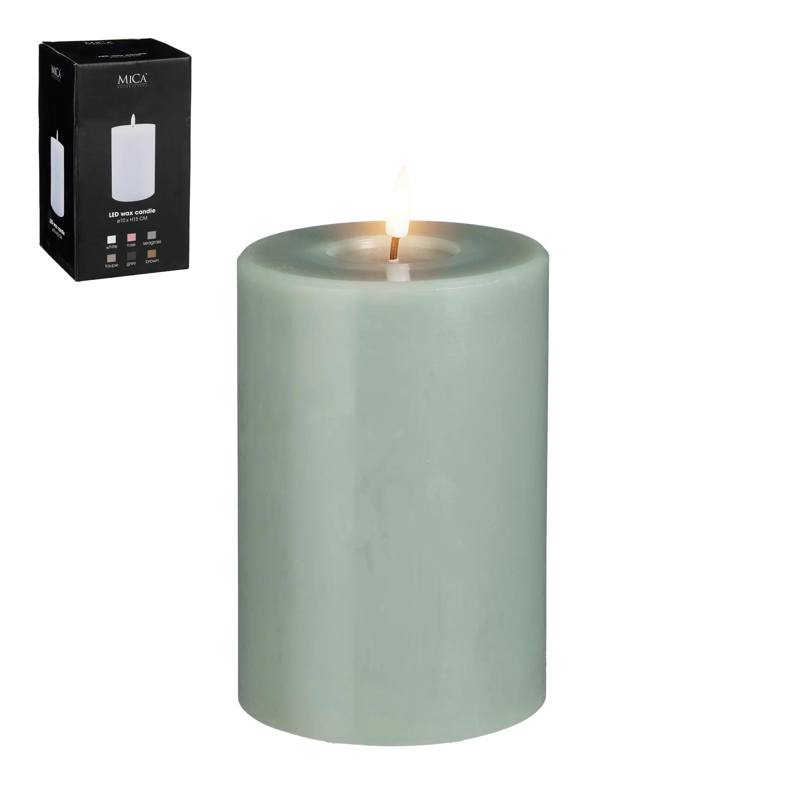 Mica LED Kerze grün, warm weiss, batteriebetrieben mit Timer 15 x Ø 10 cm