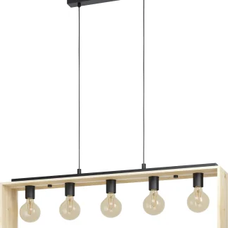 Eglo Pendelleuchte Famborough schwarz-natur 100 x 16 cm 5-flammig E27