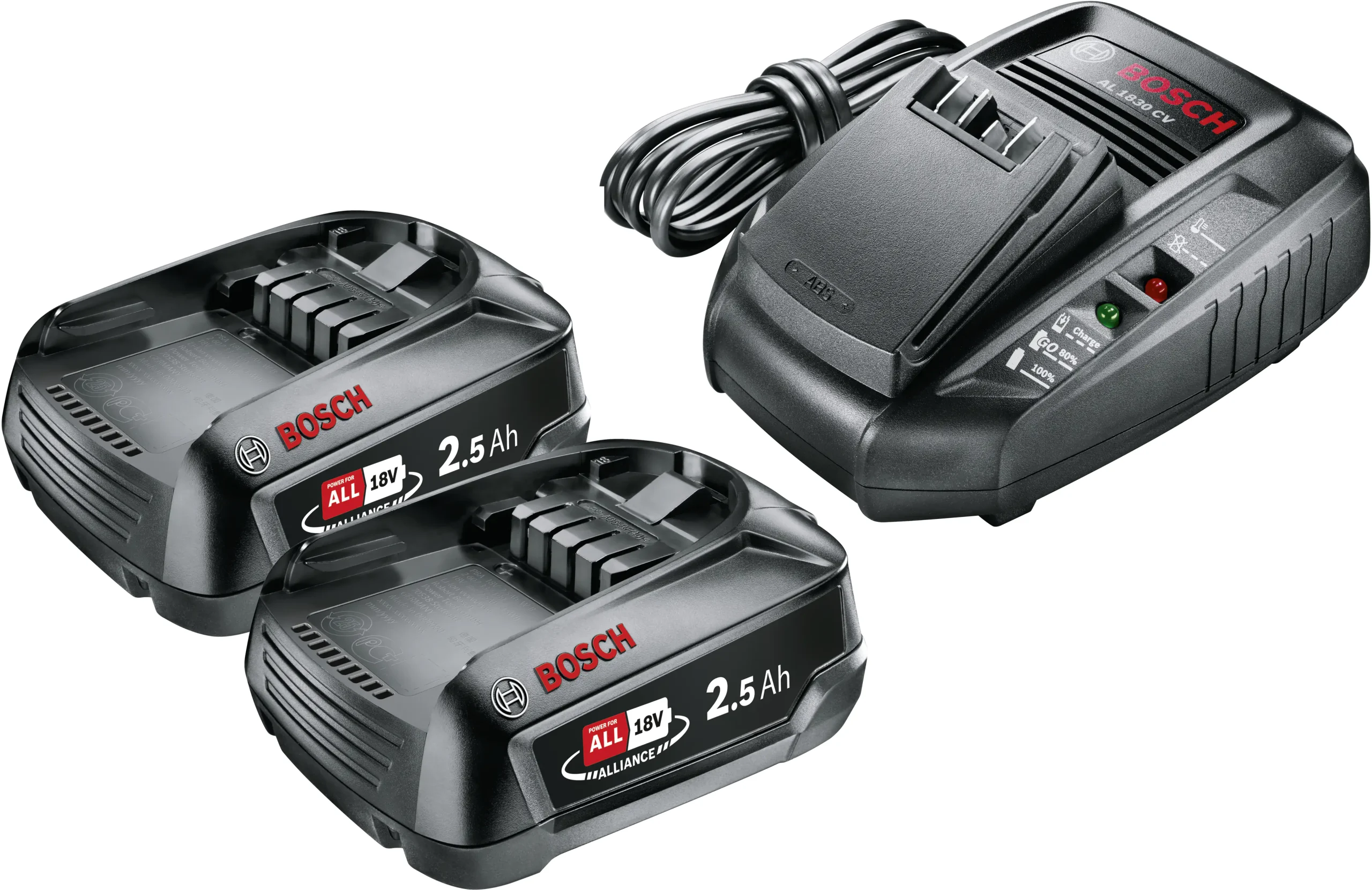 Bosch Akku-Starter-Set 18 V 2,5 Ah mit 2 Akkus & Ladegerät