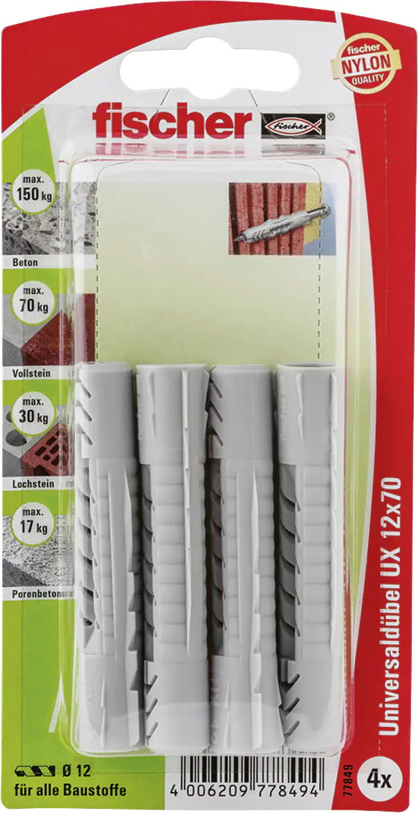 Fischer Universaldübel UX 12.0 x 70 mm - 4 Stück