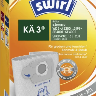 Swirl KÄ 3 Staubbeutel für Nass-Trockensauger, Kärcher/Shop-Vac 3 Stück