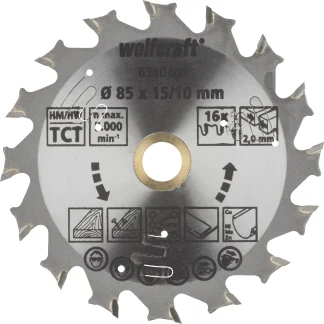 Wolfcraft Kreissägeblatt Ø 85 mm Bohrung Ø 15 mm 16 Zähne