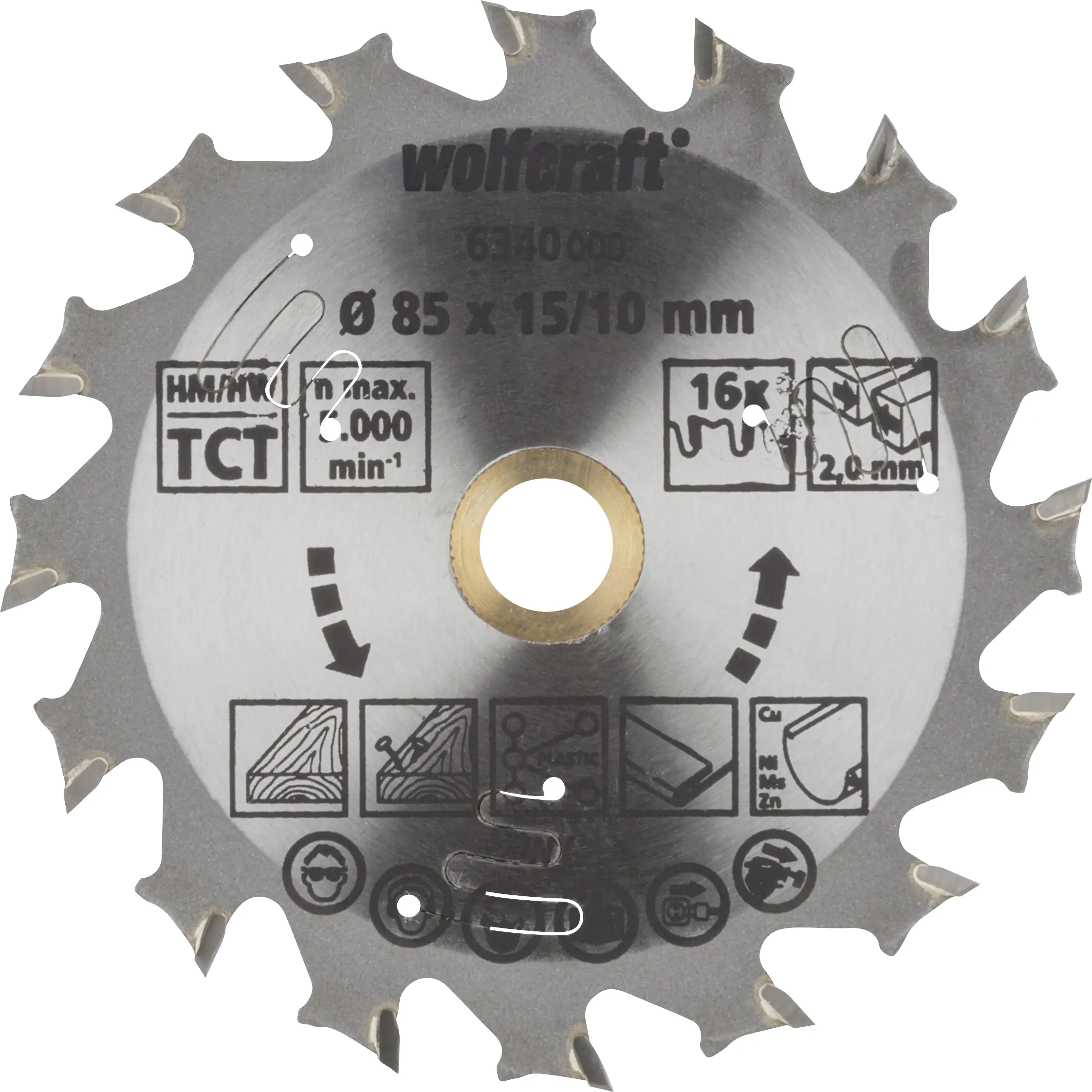 Wolfcraft Kreissägeblatt Ø 85 mm Bohrung Ø 15 mm 16 Zähne
