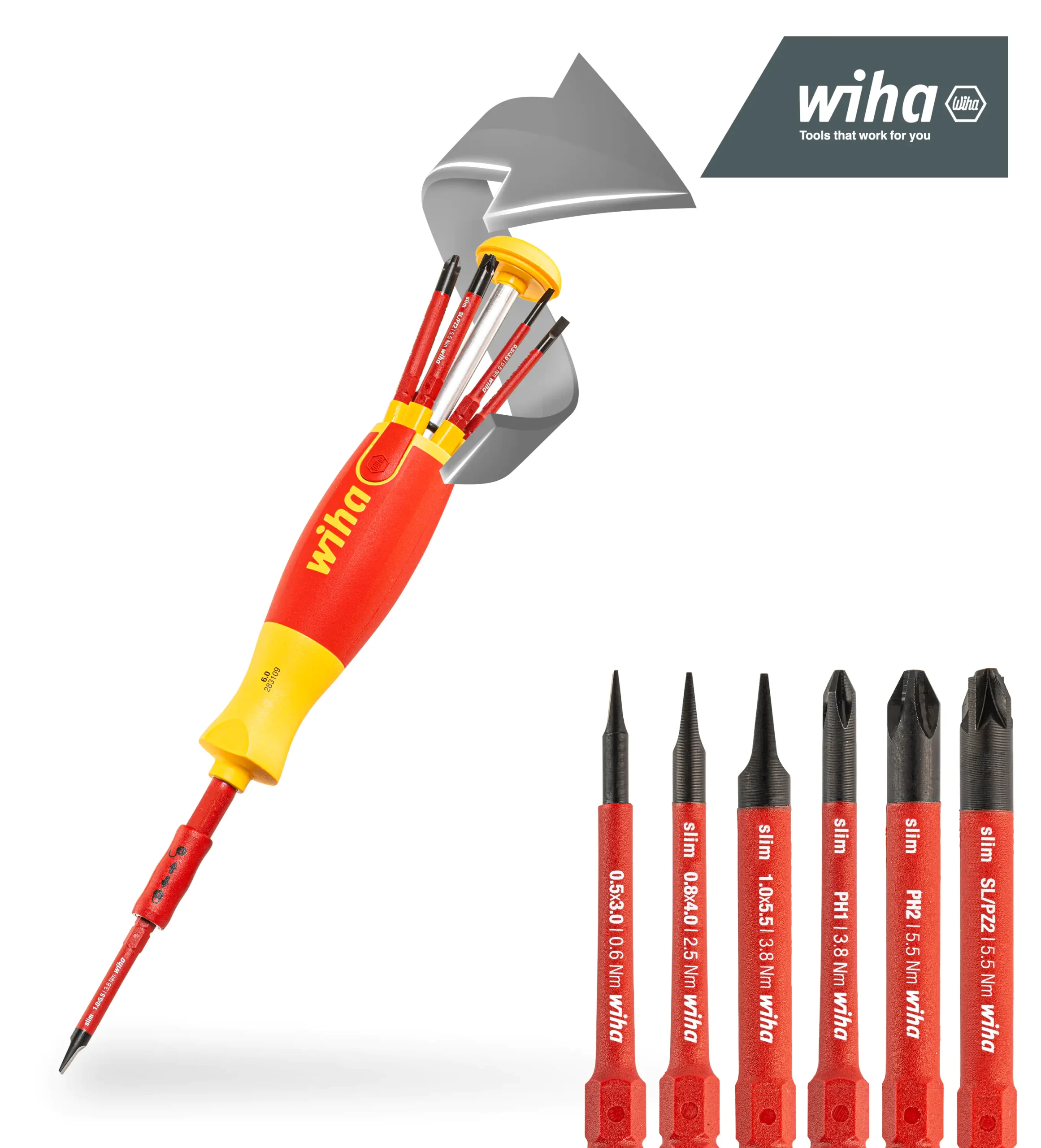 Wiha Schraubendreher Set LiftUp electric 6-teilig mit verstaubarem Bit Set
