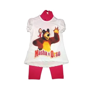 Completo maglia maglietta leggings bimba bambina Masha e Orso fucsia 2A