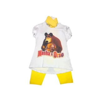 Completo maglia maglietta leggings bimba neonata Masha e Orso giallo 36 m