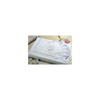 Completo lettino culla Mio Piccolo bimba neonato lenzuolo ricamo orsetto con elefantino e stampe bianco glicine TU