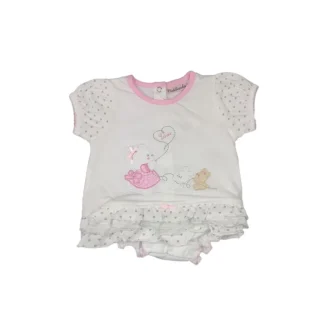 Pagliaccetto tutina vestitino bimba neonato mezza manica bianco rosa Bidibimbo 3 - 6 m