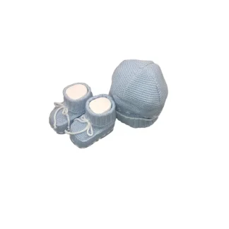 Set 2pz cappello cappellino scarpine cotone La Rocca bimbo neonato  cielo TU
