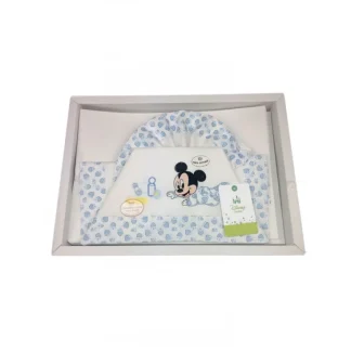 Disney Baby Completo Lenzuolo Lettino Topolino In Cotone Colore Bianco-Celeste 3 Pezzi