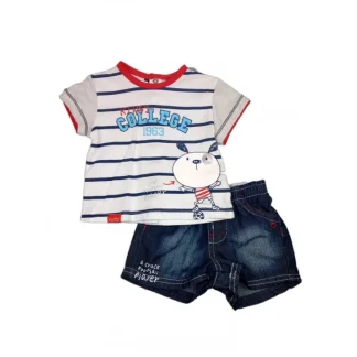 Completo 2pz maglia  pantaloncino bimbo neonato mezza manica Yatsi bianco jeans 3 m
