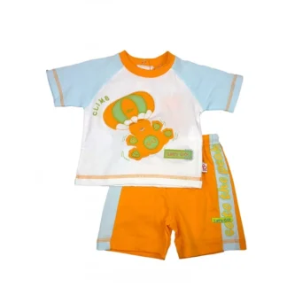Completo 2pz maglia pantaloncino bimbo neonato mezza manica Pastello bianco arancio 3 - 6 m