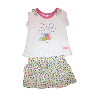 Completo 2pz canotta gonnellina bimba neonato senza manica con volant Yatsi bianco fantasia 6 m