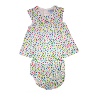 Completo 2pz abitino con slip bimba neonato senza manica Yatsi bianco fantasia 6 m