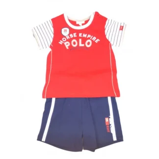 Completo 2pz maglia pantaloncino bimbo neonato mezza manica Yatsi rosso blu 12 m