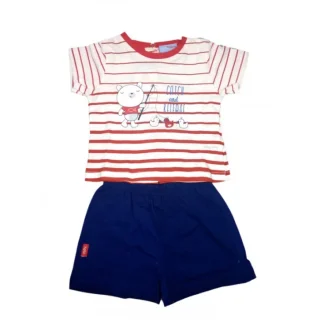 Completo 2pz maglia pantaloncino bimbo neonato mezza manica Yatsi rosso blu 6 m