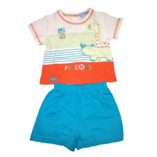 Completo 2pz maglia pantaloncino bimbo neonato mezza manica Yatsi bianco azzurro 1 m