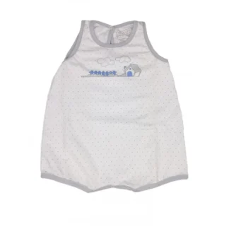 Rapife Tutina Senza Manica In Cotone Colore Bianco-Pois Grigio 3 Mesi