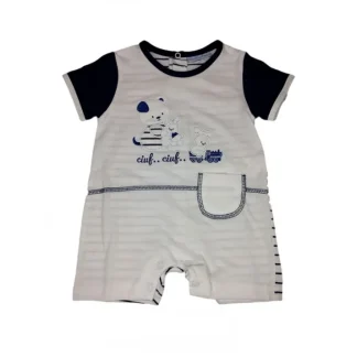 Pagliaccetto tutina bimbo neonato mezza manica Bidibimbo Chic  bianco blu 6 - 9 m