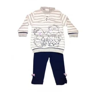 Completo 2pz maxi maglia maglietta pantalone leggings bimba neonato Mignolo Dodipetto grigio blu 6 - 9 m