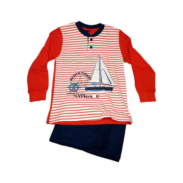 Pigiama maglia maglietta pantalone bimbo bambino Navigare rosso blu 6A