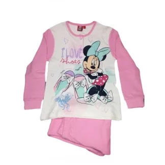 Pigiama maglia maglietta pantalone bimba bambina Disney Minnie bianco rosa 7A