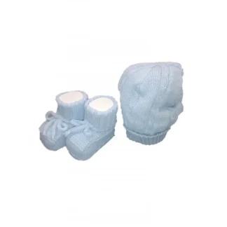 Set 2pz cappello cappellino scarpine La Rocca bimbo neonato cielo TU