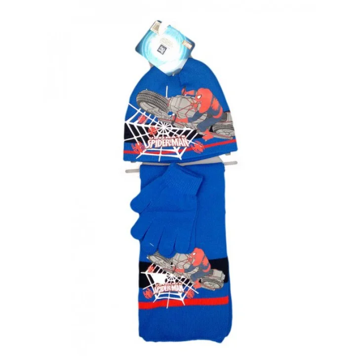 Set 3pz cappello cappellino sciarpa guanti bimbo bambino uomo ragno Spiderman blu tg 52
