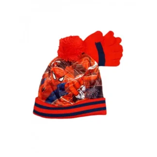 Set 2pz cappello cappellino  pon pon guanti bimbo bambino uomo ragno Spiderman rosso tg 52