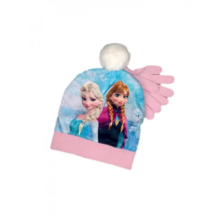 Set 2pz cappello cappellino pon pon guanti bimba bambina Disney frozen rosa tg 52