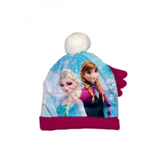 Set 2pz cappello cappellino  pon pon guanti bimba bambina Disney frozen prugna tg 52