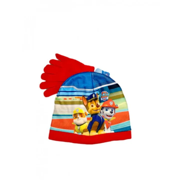 Set 2pz cappello cappellino guanti bimbo bambino Paw Patrol rosso tg 54