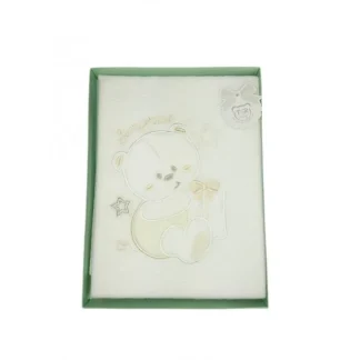 Copertina coperta culla carrozzina bimba bimbo neonato ricamo orsetto T&R panna TU