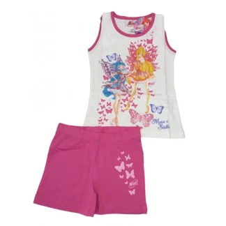 Completo 2pz T-shirt canotta pantaloncino cotone  bimba bambina Winx  fucsia 5A
