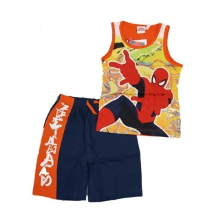 Completo 2pz T-shirt canotta pantaloncino cotone  bimbo bambino  uomo ragno Spiderman blu 6A
