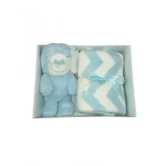 Set 2pz confezione regalo copertina coperta culla carrozzina righe con peluche bimbo neonato T&R cielo TU