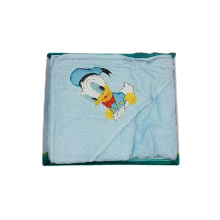 Accappatoio triangolo bimbo neonato spugna Paperino Disney baby cielo TU
