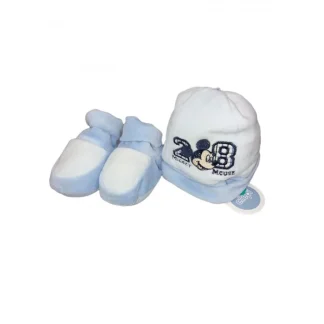 Set 2pz cappello cappellino scarpine ciniglia bimbo neonato Disney Baby Mickey cielo TU