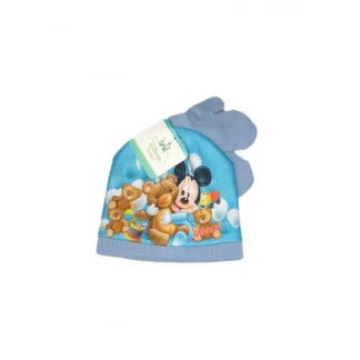 Set 2pz cappello cappellino muffole guanti bimbo bambino Disney baby Mickey cielo tg 48