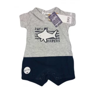 Pagliaccetto tutina bimbo neonato mezza manica grigio blu Dodipetto Mignolo 6 m