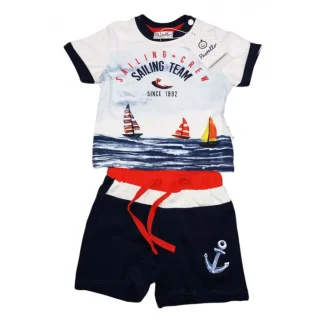 Completo maglia maglietta pantaloncino bimbo neonato Pastello blu 18 - 24 m