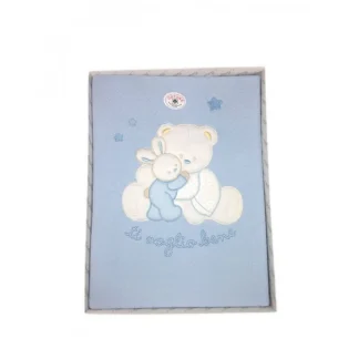 Copertina coperta culla carrozzina bimbo neonato ricamo orsetto i Batuffolini celeste TU