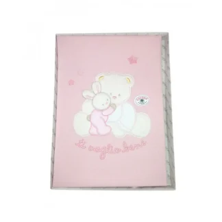 Copertina coperta culla carrozzina bimba neonato ricamo orsetto T&R rosa TU