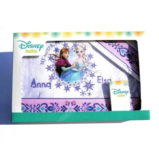 Completo 3pz lettino culla bimba neonato lenzuolo stampa Elsa e Anna Disney baby rosa glicine TU