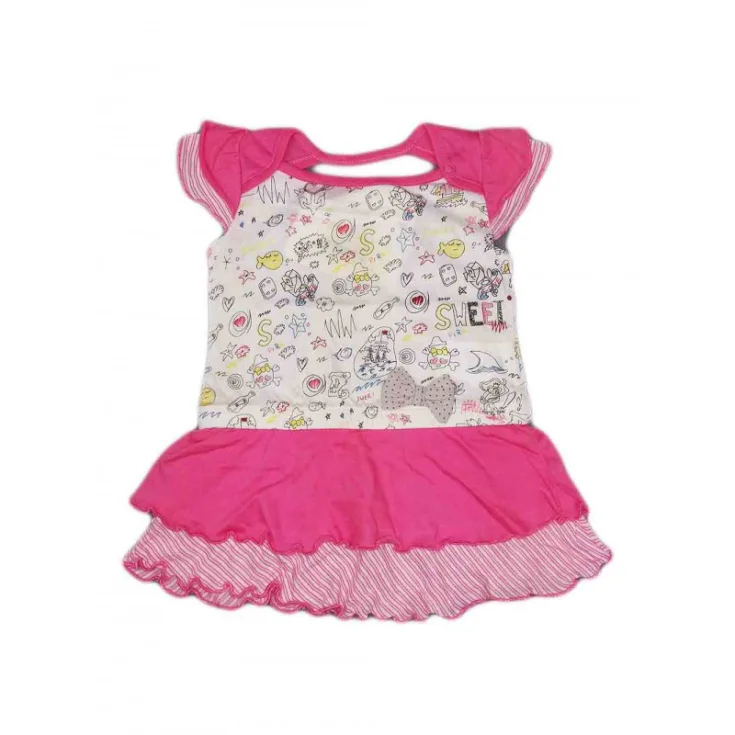 Vestitino Cotone Bimba CHICCO Bianco Rosa 9 Mesi