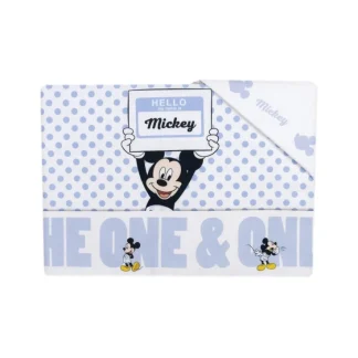Completo 3pz culla carrozzina bimbo neonato lenzuolo stampa Mickey Disney baby bianco cielo TU